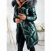 Elegant Long Sleeve Faux Fur Trimmed PU Coat For Women - Slim Fit Winter Jacket With High Gloss Finish, Warm & Stylish (Black, Blue, Dark Green)_desvips.com