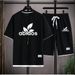 New Men's Waffle Short Sleeve Set Summer Sports Casual Two-Piece Trendy_desvips.com