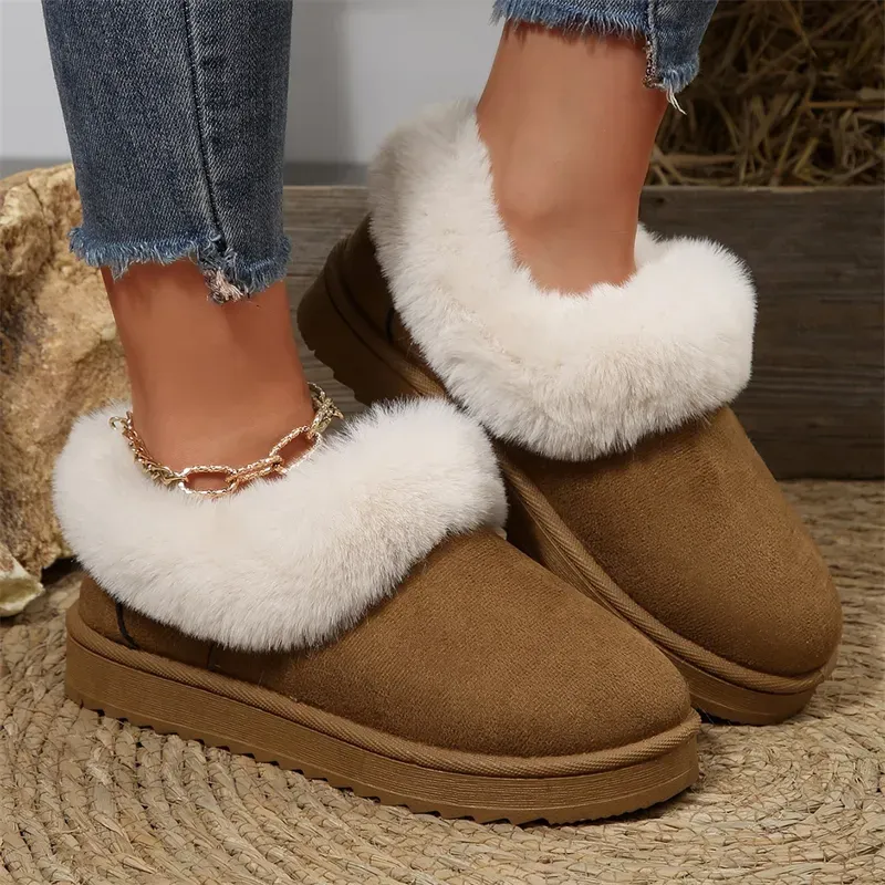 hot Free Shipping Designer Slippers For Woman Autumn And Winter New Style Indoor Outdoor Snow Boots Wear Warm Brown_desvips.com