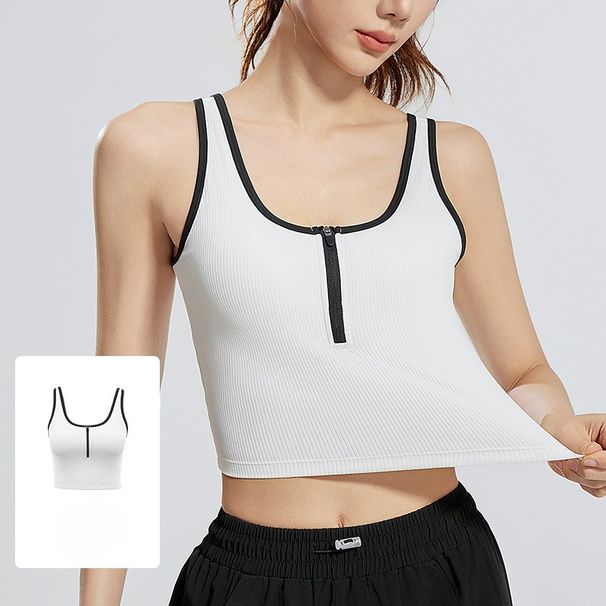 Zipper Contrasting Vest Striped Slim Fit Breathable Fixed Chest Pad Shockproof Yoga Vest For Women_desvips.com
