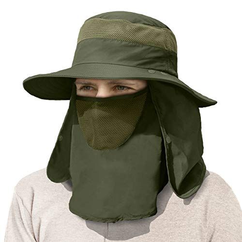 IYEBRAO Mens Outdoor Sun With Face Neck Flap UV Protection Wide Brim Fishing Hat For Hiking Safari Gardening UPF 50+_desvips.com