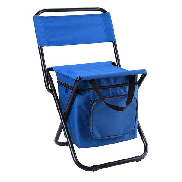 Portable Folding Chair With Cooler Lightweight Camping Chair With Backrest For Fishing Picnic Travel Insulated Ice Bag Stool_desvips.com