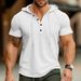 Men's Clothing Men's Waffle Fabric Slim Fit Short Sleeved Drawstring Hoodie Polo Shirt_desvips.com