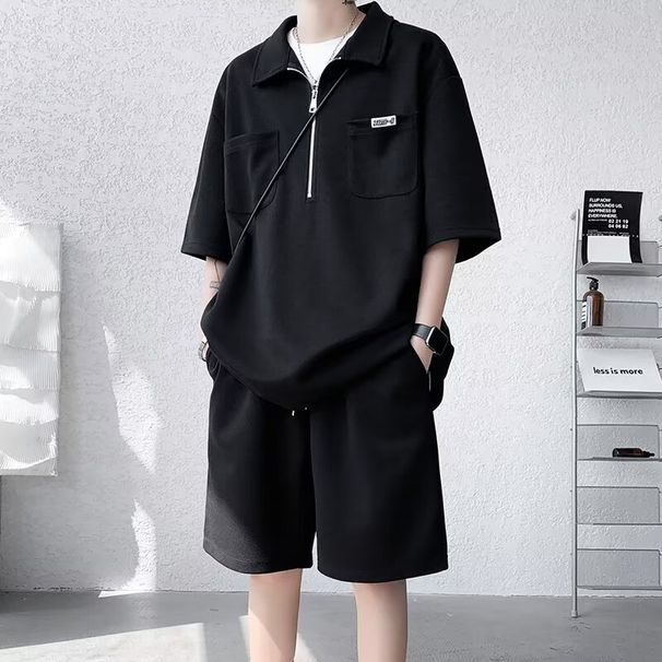 Casual Polo Shirt Short Sleeve T-Shirt Set For Men Summer Trendy Plus Size Loose Fit Sports Matching Outfit_desvips.com