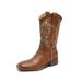 He 2026 Sui Same Style Versatile Western Cowboy Thick Heel V-Cut Embroidered Slip-On Mid-Calf Square Toe Riding Boots_desvips.com