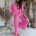 Women's Clothing V neck bat sleeve top casual pants set_desvips.com