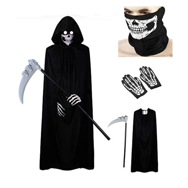 Halloween Party Death Black Cape Skull Tenderness Gloves Halloween Costume Props Set_desvips.com