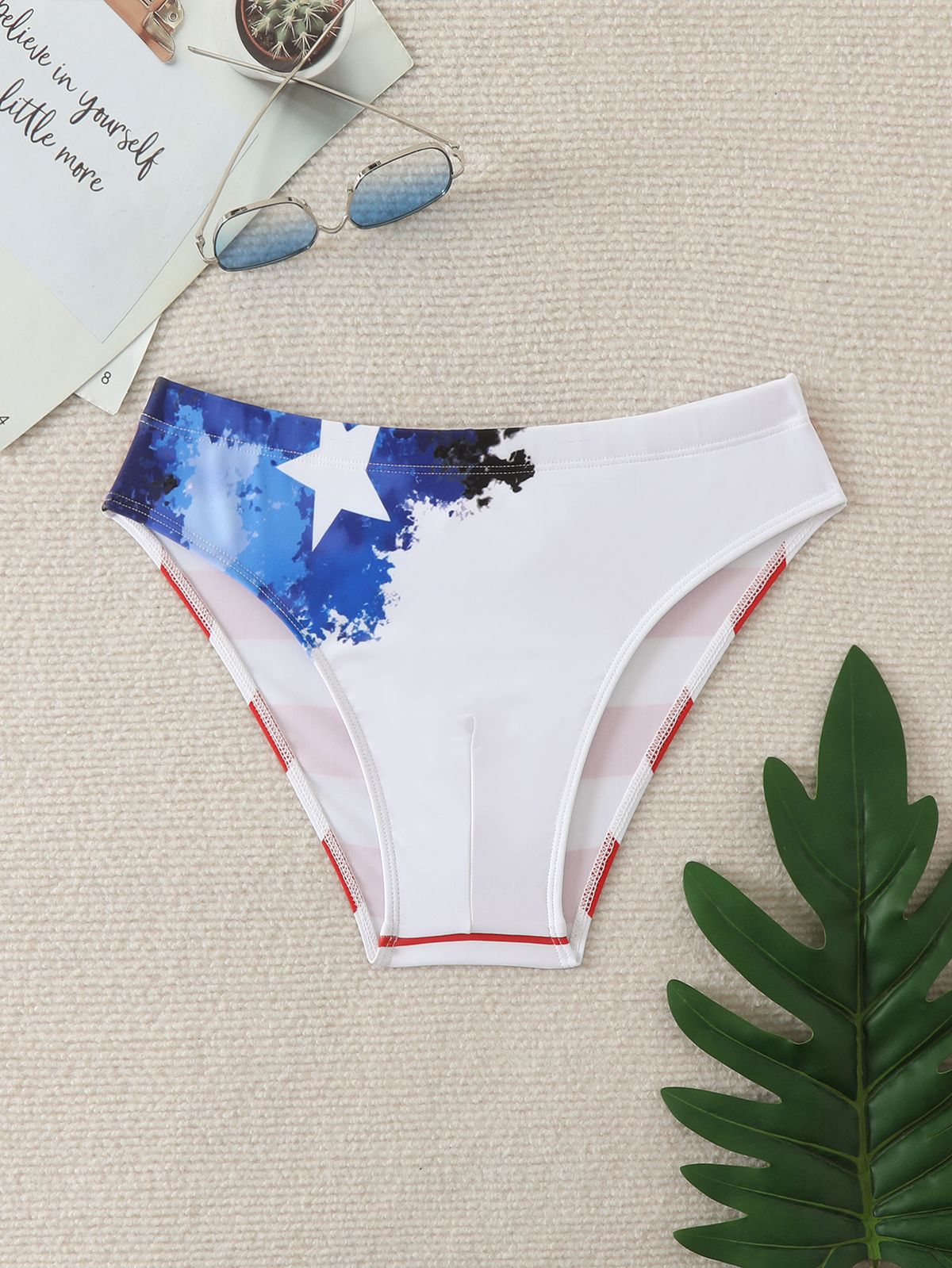 Men's Cross-Border Triangle Trunks Printed Patchwork European And American Style Swimming Beach Youth Low Waist Trendy_desvips.com