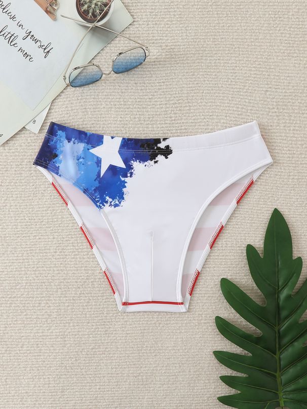 Men's Cross-Border Triangle Trunks Printed Patchwork European And American Style Swimming Beach Youth Low Waist Trendy_desvips.com
