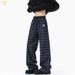 Plaid Pants, Light-flare American Retro Large-size Casual Trousers, New Street Personality Contrasting Striped Plaid Loose Wide-leg Casual_desvips.com