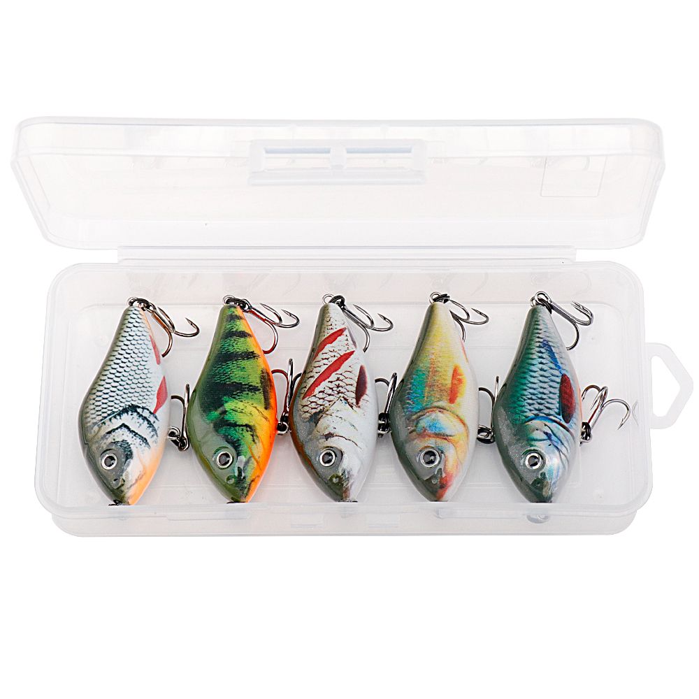 TREHOOK 5pcs/Box Slow Sinking Jerk Baits Pike Wobblers 6cm 13g Winter Fishing Lures Set Ratlin VIB Lure Jerkbait Quality Hooks_desvips.com
