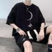 Waffle Knit Casual Sports Suit For Men, Summer Trendy Loose Two-piece, Hong Kong Style Short-sleeve Shirt And Shorts_desvips.com