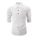 001 Cross-border New Men's Retro Cotton Linen Casual Loose Long Sleeve Polo Shirt_desvips.com