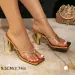 Gold Irregular Split Slip-On Square Toe Women's Shoes New Fashion Evening Party High Heel Sandals_desvips.com