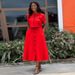 Women's new temperament round neck short-sleeved top high waist button-down skirt suit_desvips.com