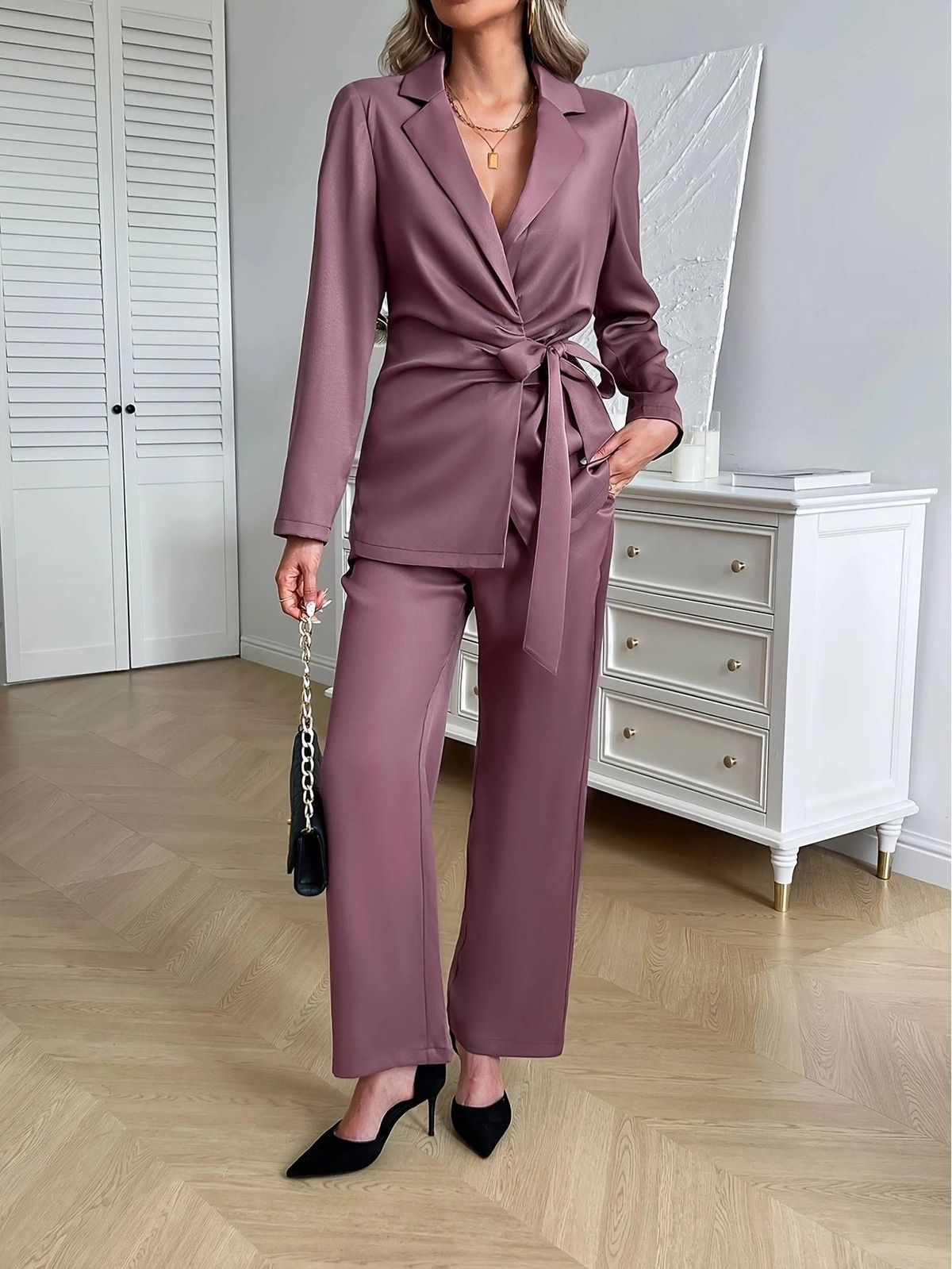 Women's Autumn And Winter Satin Solid Color Bathrobe Set_desvips.com