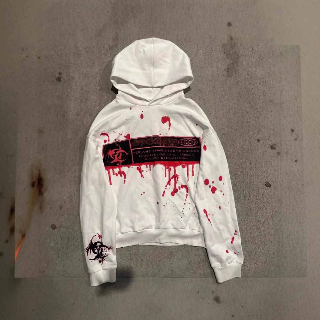 American Style Bloodstain Print Hoodie Unisex Autumn Winter Versatile Trendy Sweatshirt_desvips.com