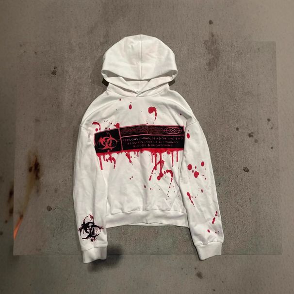 American Style Bloodstain Print Hoodie Unisex Autumn Winter Versatile Trendy Sweatshirt_desvips.com