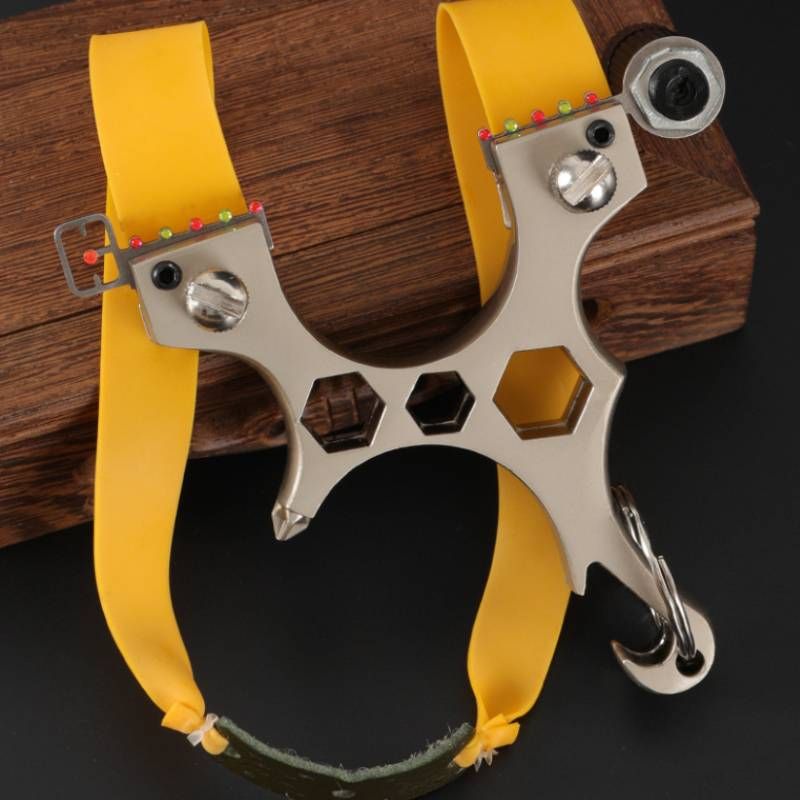 Alloy Slingshot Silvery Multi-purpose Slingshot 9.1*10*1 Cm Suitable For Outdoor Competitions, Fitness Shooting, Hunting, Fishing And Games_desvips.com