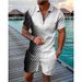 Men's Fashion Casual Suit 3D Printed Zipper Short Sleeve Polo Shirt Shorts 2-Piece Set_desvips.com