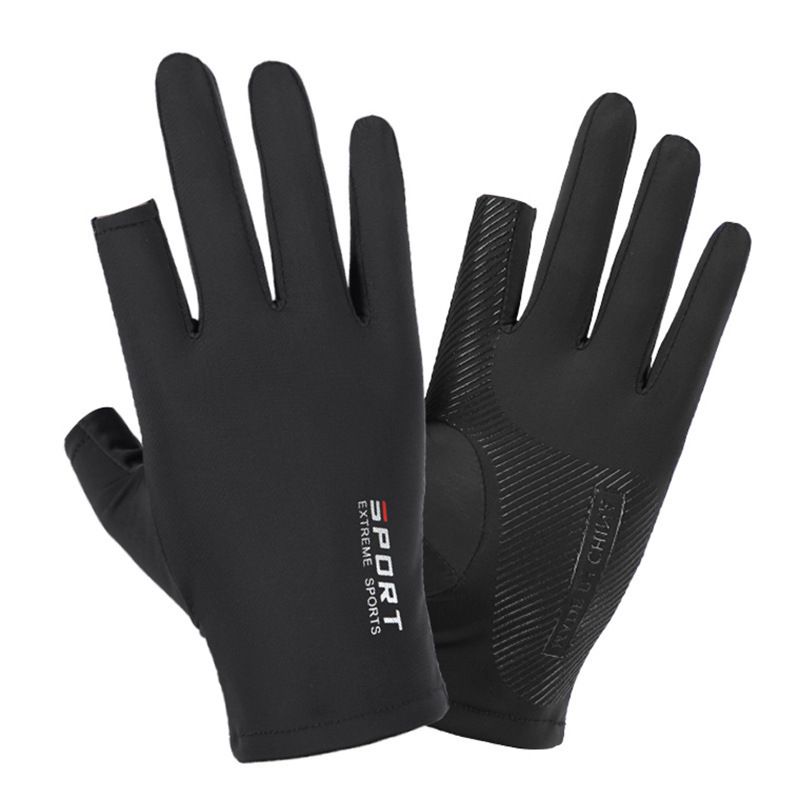 Sports Ice Silk Sun Protection Gloves For Men And Women, Thin Non-Slip Cycling Fishing Breathable Two-Finger Driving_desvips.com