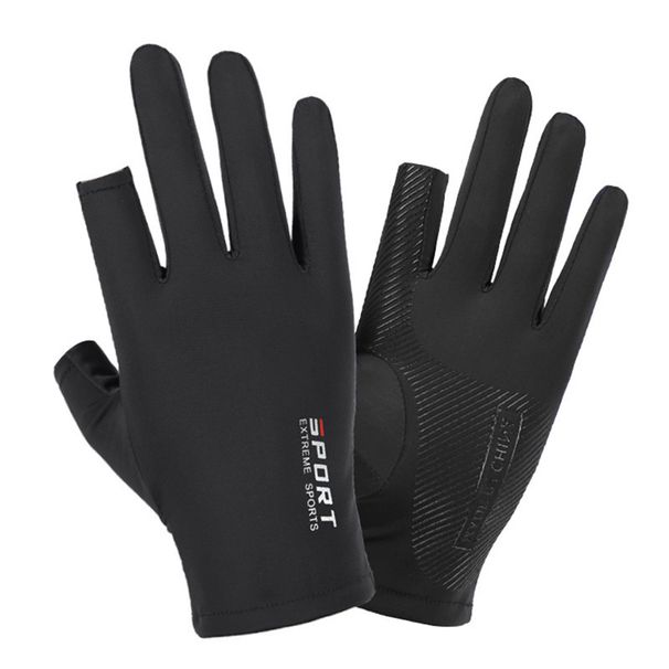 Sports Ice Silk Sun Protection Gloves For Men And Women, Thin Non-Slip Cycling Fishing Breathable Two-Finger Driving_desvips.com