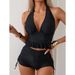 2025 New Solid Color Sexy Ruffle Trim Tank Top With Tie-Up Boxer Briefs Bikini Two-Piece Swimsuit_desvips.com