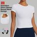 Quick Drying Solid Color T-Shirt Short Sleeved Fitness Top For Yoga Outdoor Running European American Style Tight Fitting Sports Wear_desvips.com