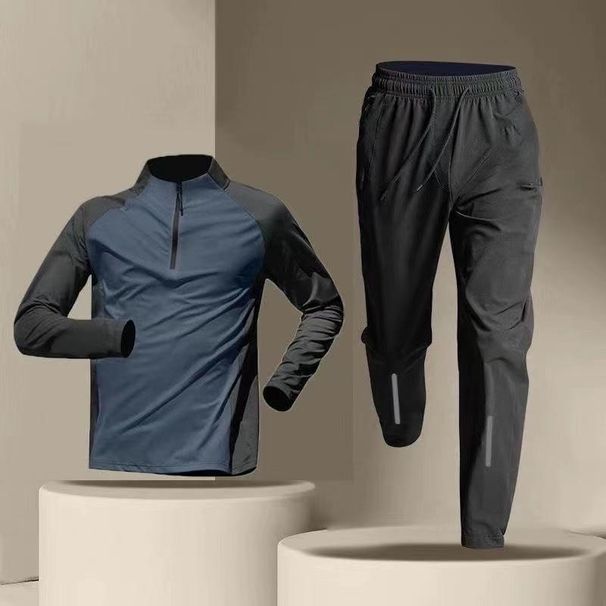 Cross-border Half-zip Training Suit Long-sleeved Quick-drying Cycling Track And Field Sports Couple Set Running Fitness_desvips.com