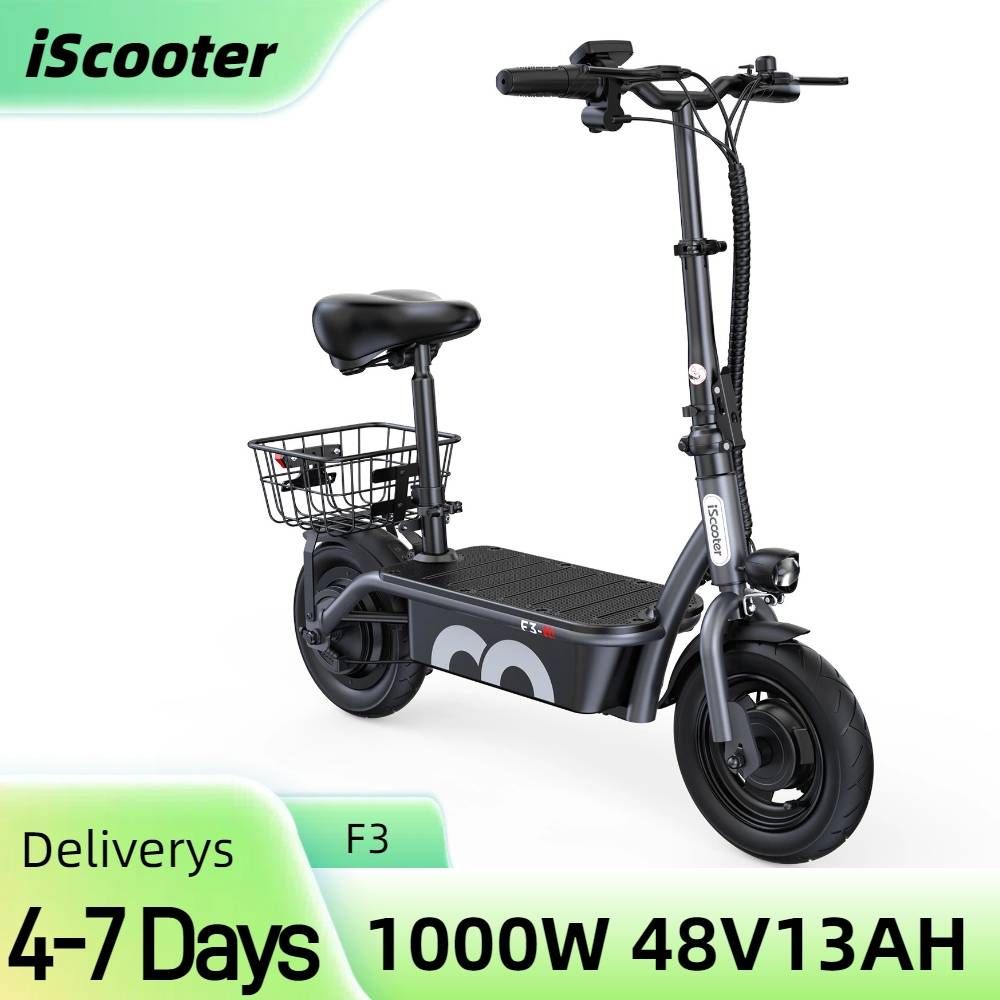 IScooter F3 Electric Scooter with Seat,1000W 48V 13Ah 10 inch Commuting Scooter with Basket _desvips.com