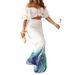 Women's Clothing Two-piece casual off-shoulder solid one-shoulder ruffle sleeves _desvips.com