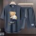 Men's Clothing 2024 Waffle Casual Summer Suit Men's Loose Teen Short sleeved T shirt Shorts Handsome Two piece Suit_desvips.com