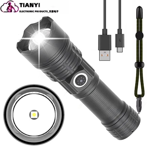30W White Laser High-Power Flashlight With Type-C Charging, LED, High-Power Long-Range Zoom Outdoor Lighting Lamp_desvips.com