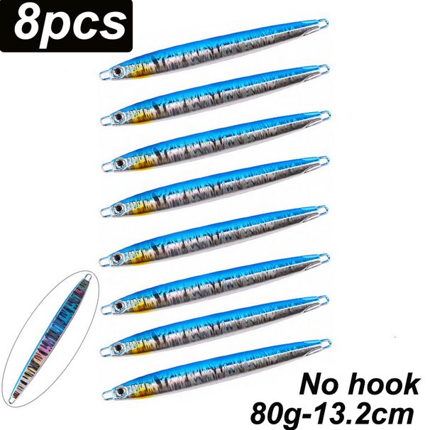 8Piece Fishing Jigs 80g 13.2cm Jigbait Lure Shore Cast Decoys Metal Bait Artificial Lures 8 Colors_desvips.com