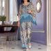 Women's Clothing fashion printed round neck loose wide leg pants casual two piece suit_desvips.com