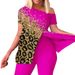 Women's Clothing Large Size Women's Clothing One Shoulder Raglan Sleeve Short Sleeve Irregular T shirt Trousers Set_desvips.com