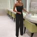 Women's feather patchwork sexy strapless fashion dress wide leg jumpsuit_desvips.com