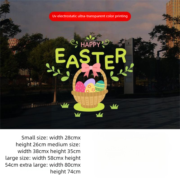 decoration For Shop Window Glass Doors, Scene Arrangement Supplies, UV Easter Egg And Bunny Electrostatic Stickers_desvips.com