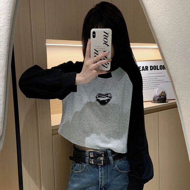 Student Short Cotton Hoodie For Women In Spring And Autumn American Street Fashion, New Long Sleeved Contrasting_desvips.com