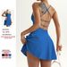 Women's Yoga Fitness Sports Suit with Suspender Tennis Skirt Faux Two Piece Shorts One Piece Dress_desvips.com