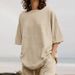 Lightweight Cotton Linen Lounge Set Women's Oversized T-Shirt & Wide Leg Pants_desvips.com