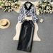 women's fashion set female socialite temperament lantern long sleeve vneck lotus leaf bright face shirt women's high waist sequin skirt_desvips.com