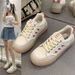 2025 Fashion Round Toe Retro Thick Soled Board Sneakers Women Spring Autumn New Style Fashionable Flat Bottomed Casual Small White Running Shoes 35-40_desvips.com