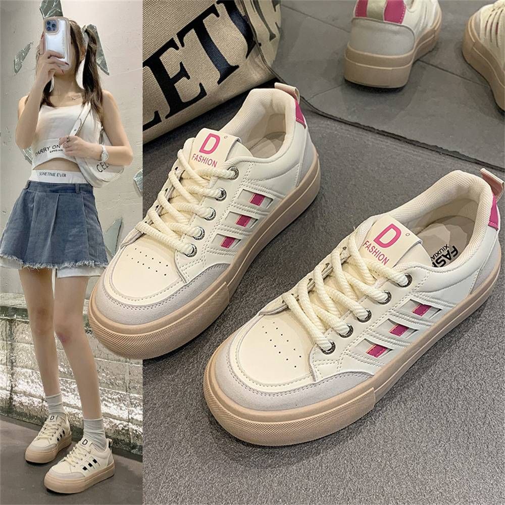 2025 Fashion Round Toe Retro Thick Soled Board Sneakers Women Spring Autumn New Style Fashionable Flat Bottomed Casual Small White Running Shoes 35-40_desvips.com