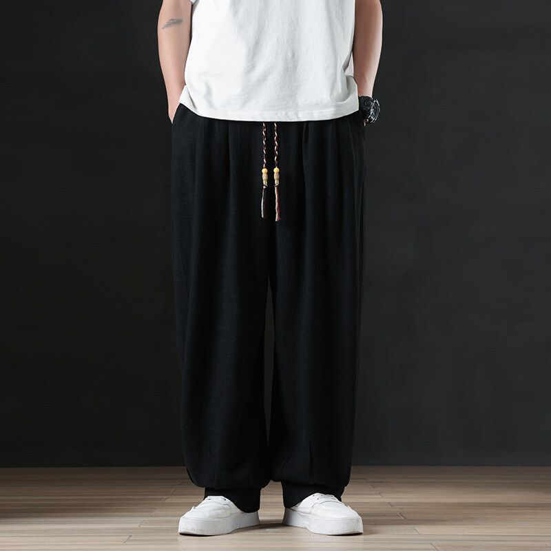 Men's Summer Loose-fitting Linen With A Drapey Feel, Wide-leg Casual Trousers, New Chinese-style Large-size Cotton-linen_desvips.com