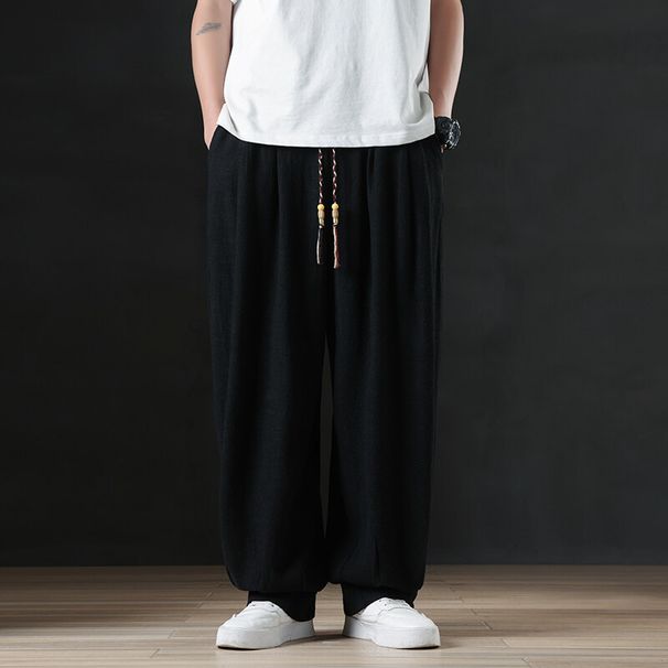 Men's Summer Loose-fitting Linen With A Drapey Feel, Wide-leg Casual Trousers, New Chinese-style Large-size Cotton-linen_desvips.com