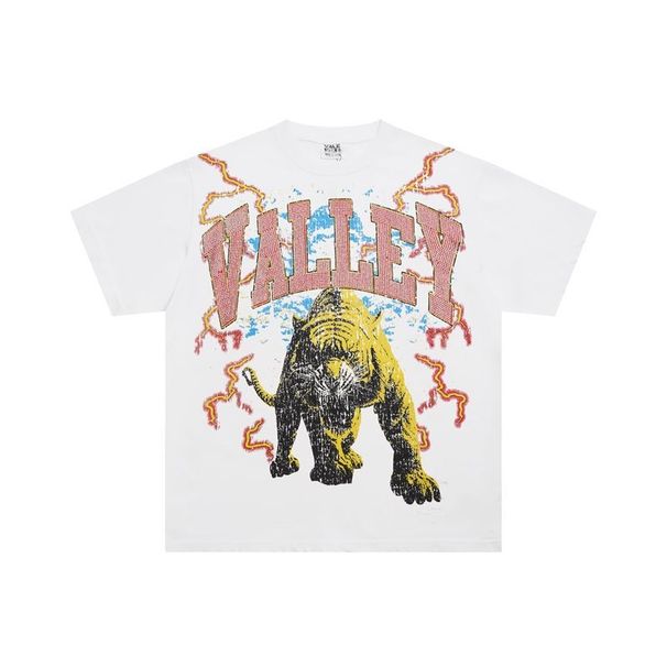 VALLEY New Trendy Rhinestone Letter Tiger Print High Street Fashion Unisex Short Sleeve T-Shirt Summer_desvips.com