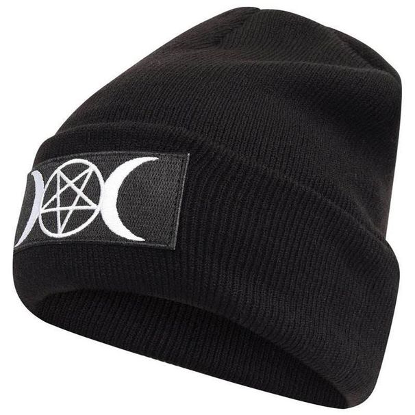 Star Trend GOTH Beanie Embroidered Knitted Wicca Warm Pullover Hip-Hop Yarn Hat_desvips.com