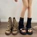 Spring and summer new sandals female thick bottom heightening pants tube boots niche Roman shoes clip-on retro sandal boots short boots_desvips.com