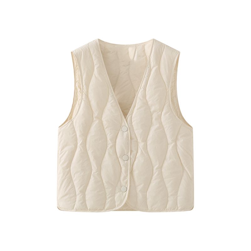 Fat Plus Size Solid Color Versatile V-neck Inner Lining, Warm And Thick Down Cotton Vest Jacket For Women In Winter 2024_desvips.com